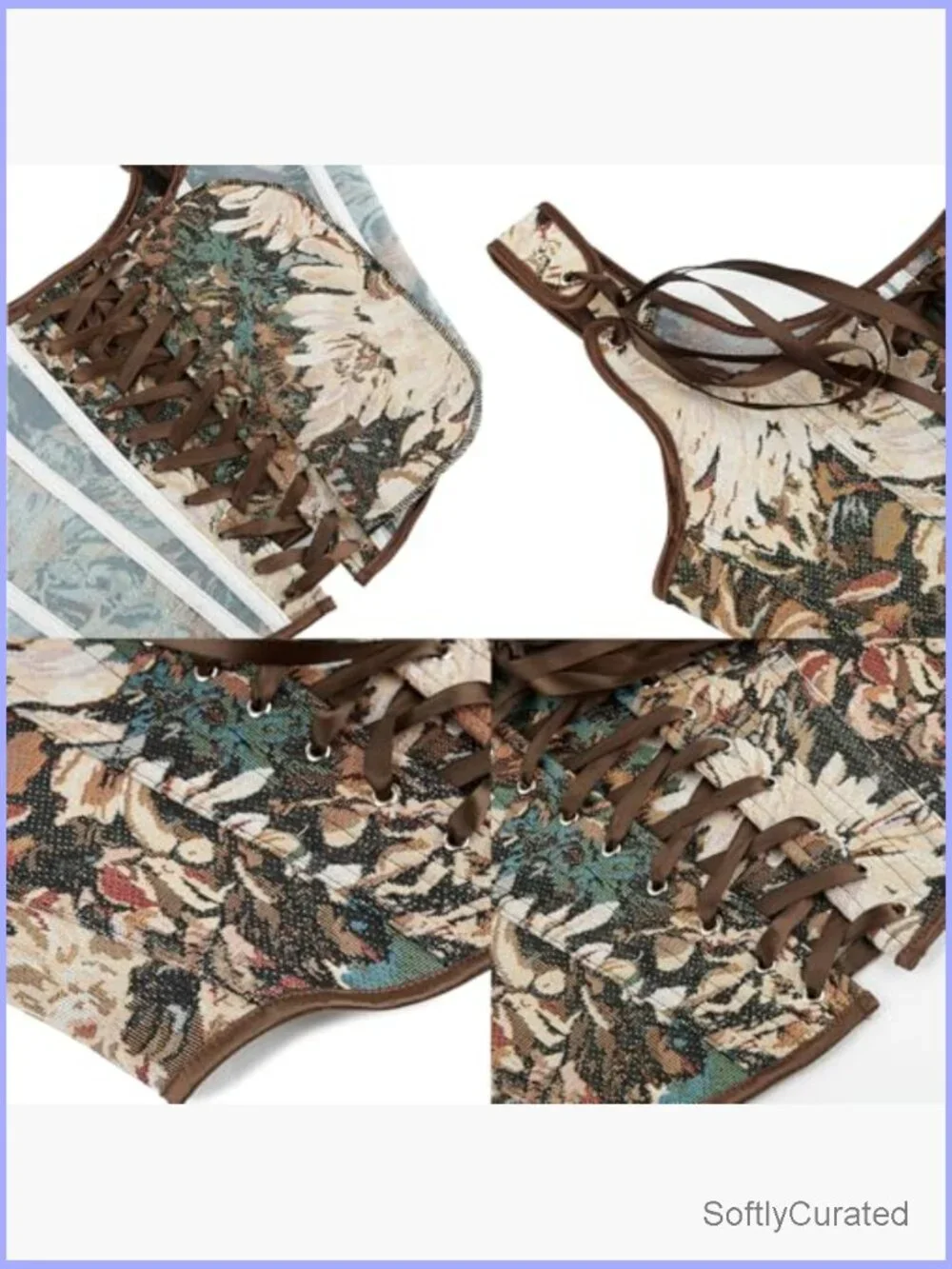 Vintage Floral Bustier Corset Top Overbust Shapewear Adjustable Lace Up